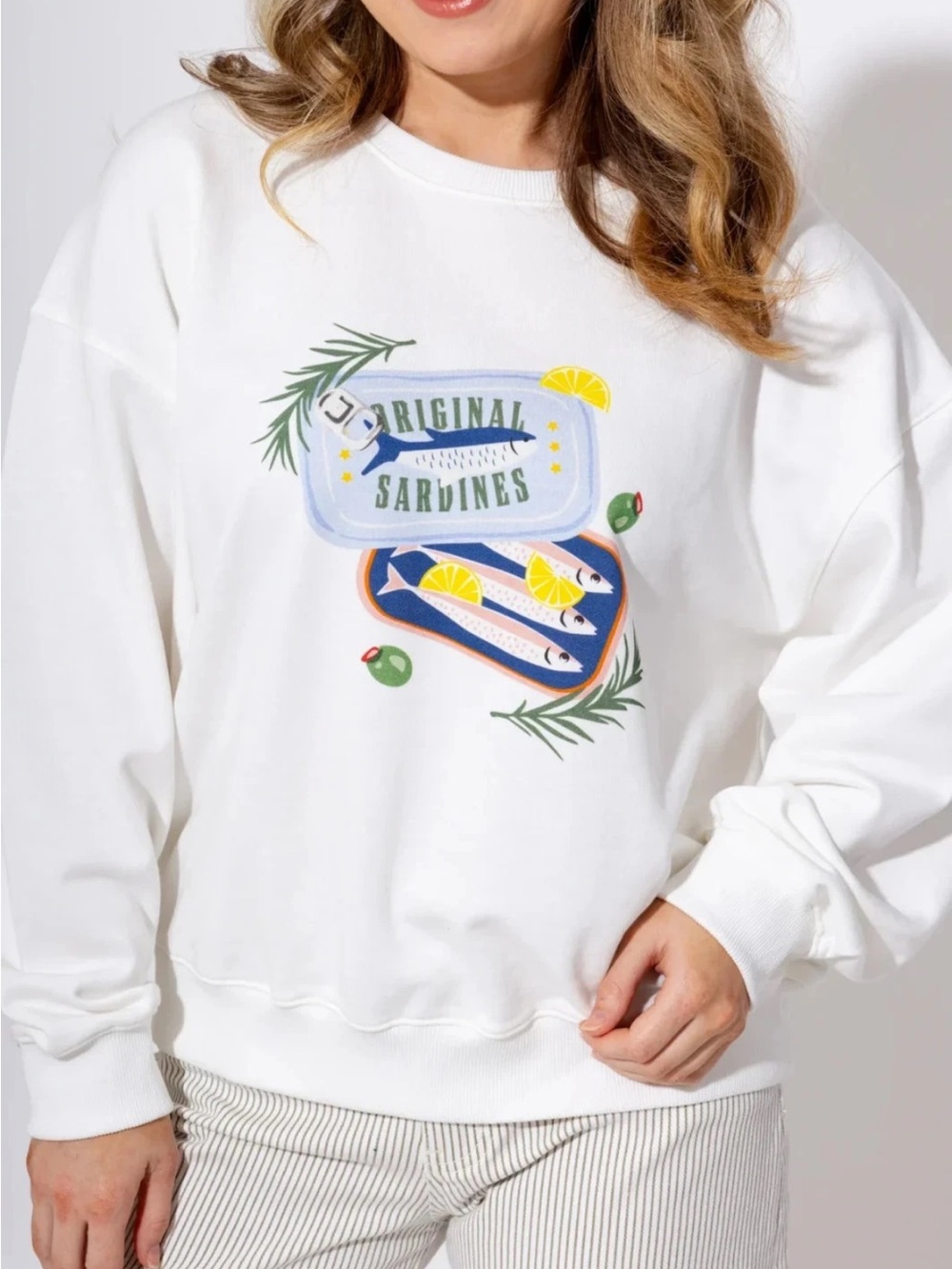 Sundays Best White 'Original Sardines' Graphic Sweatshirt